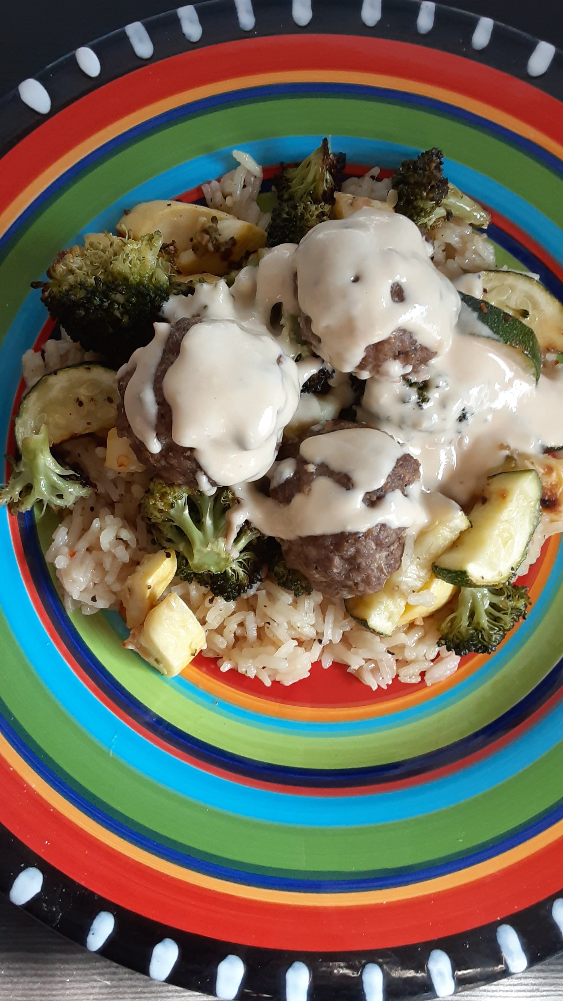 Italian Seasoned Meatballs over Veggies and&nbsp;Rice